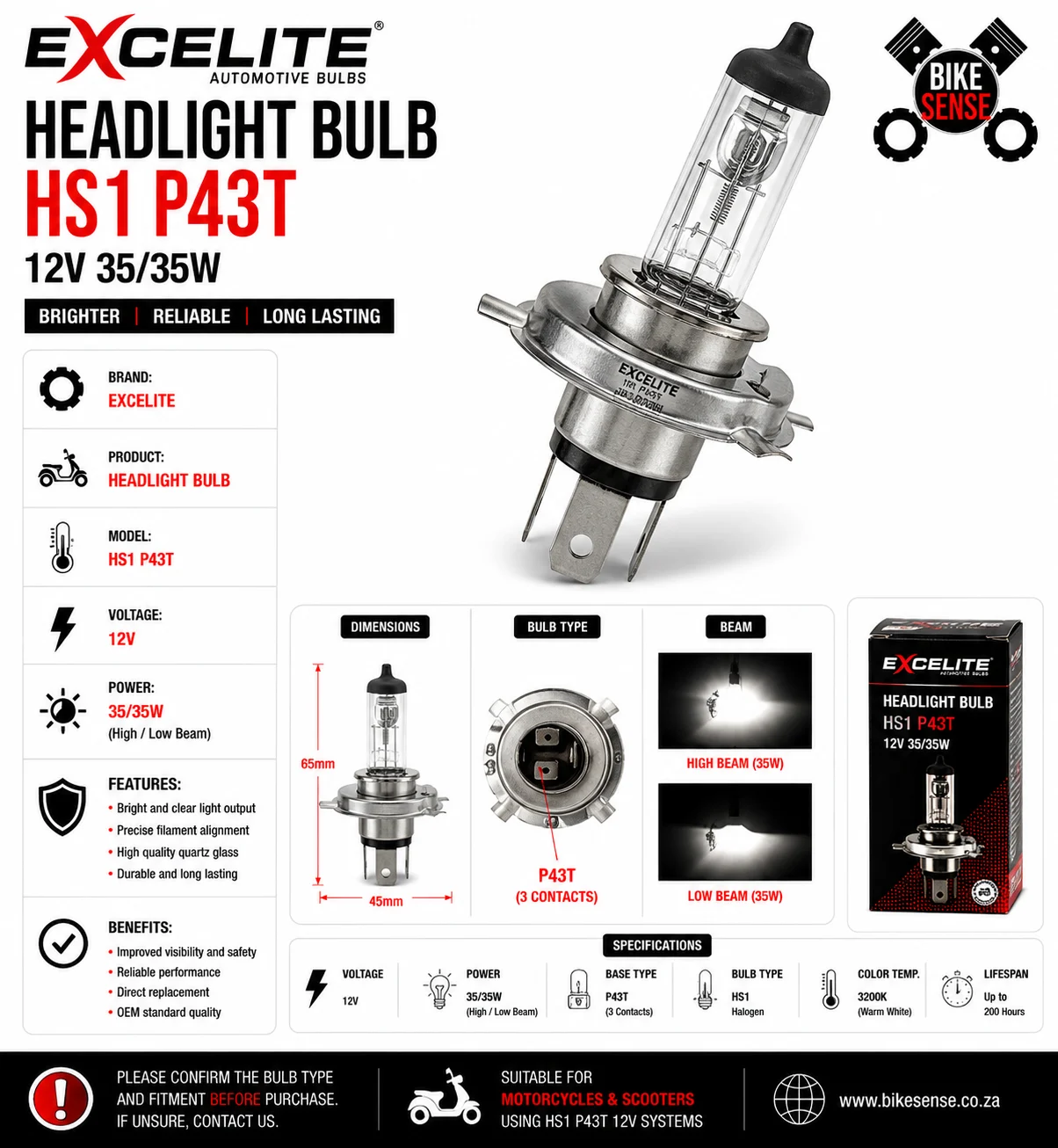 Headlight Bulb HS1 P43T 12v 35/35w