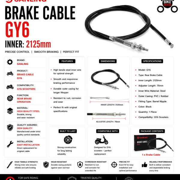 Brake Cable GY6 Inner: 2125mm