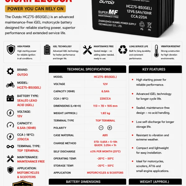 Outdo YTZ7S iGel Battery