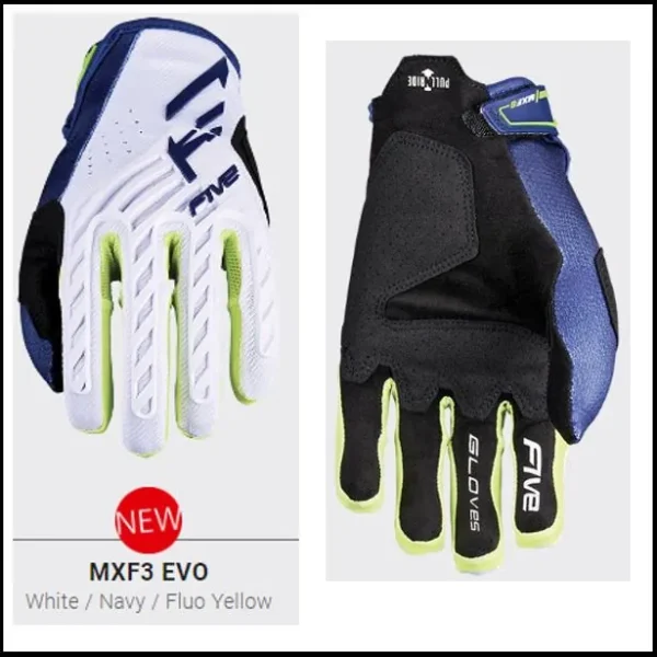 FIVE MXF3 EVO GLOVES BLUE WHITE NEON GREEN