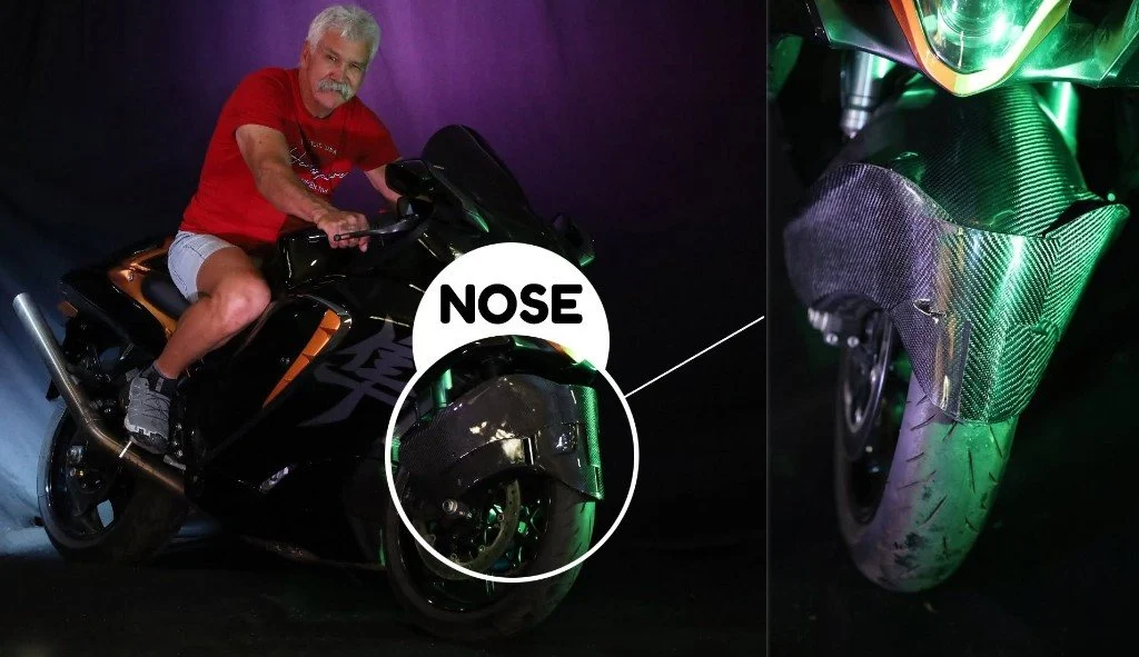 PD van der Westhuizen on his Suzuki Hayabusa fitted with The Nose by Bike Sense